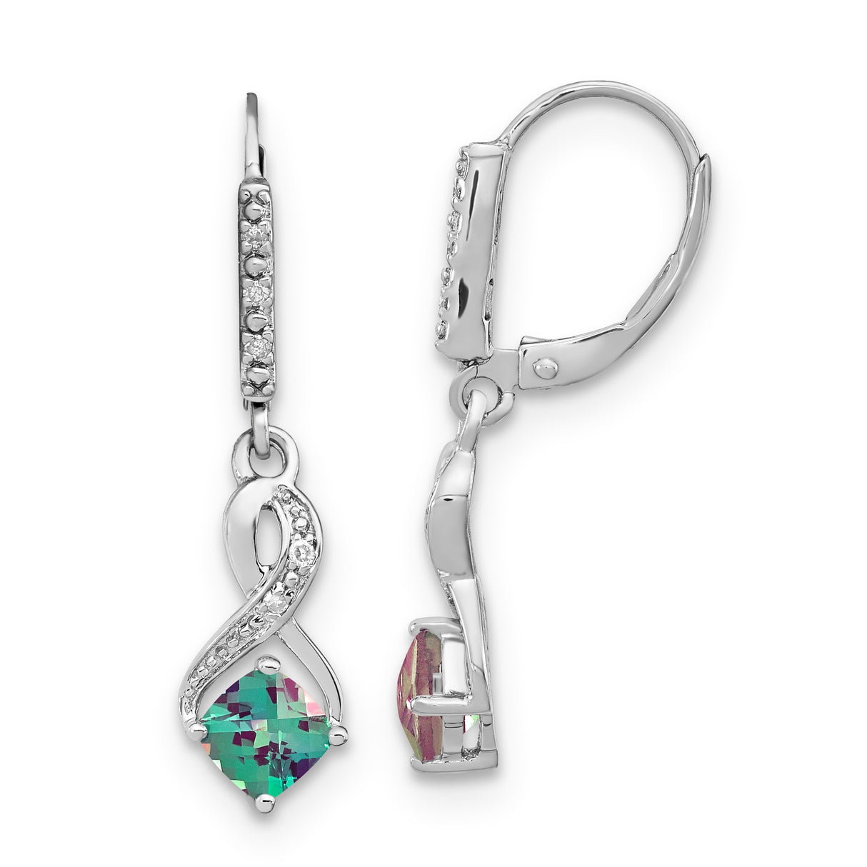 Sterling Silver Dangle Earrings with Created Alexandrite, Diamond Accents, Infinity Design