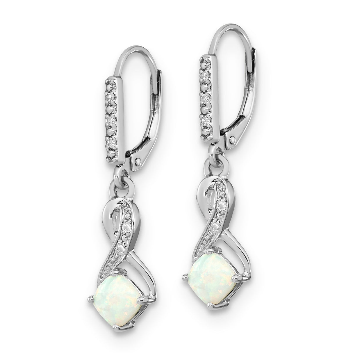 Sterling Silver Drop Earrings with Created Opal and Diamond Accents, Infinity Leverback Design