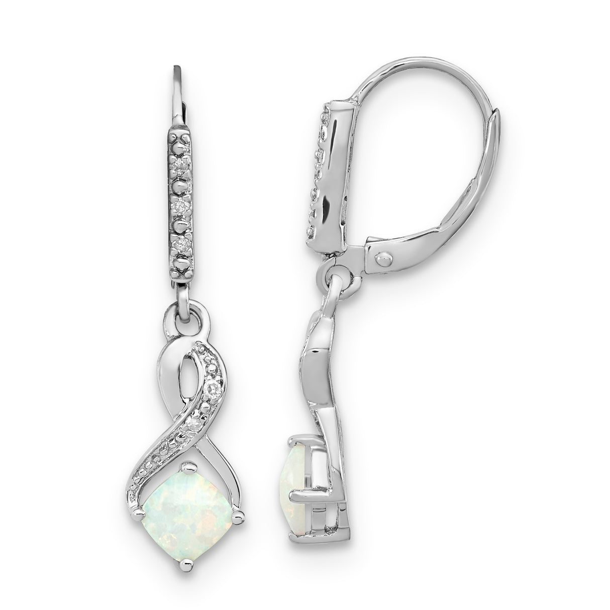 Sterling Silver Drop Earrings with Created Opal and Diamond Accents, Infinity Leverback Design