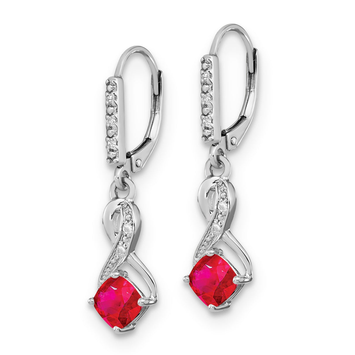Sterling Silver Infinity Dangle Earrings with Created Ruby and Diamond Accents