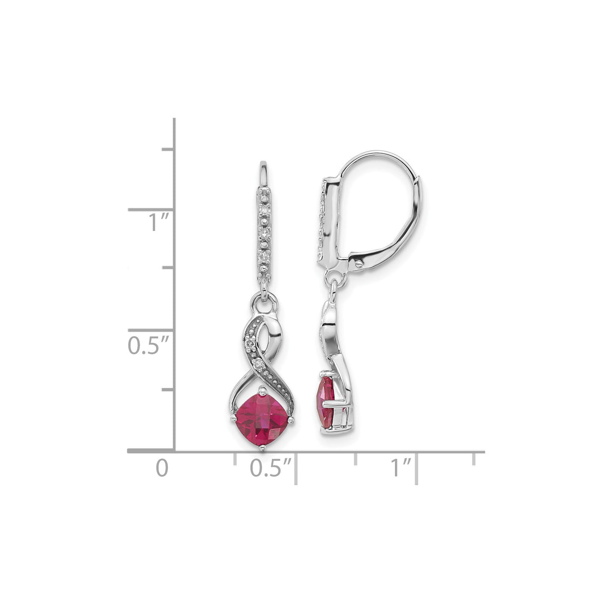 Sterling Silver Infinity Dangle Earrings with Created Ruby and Diamond Accents