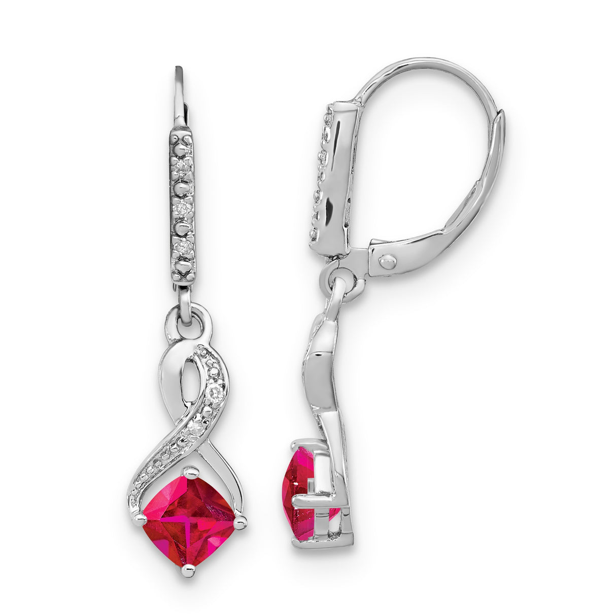Sterling Silver Infinity Dangle Earrings with Created Ruby and Diamond Accents