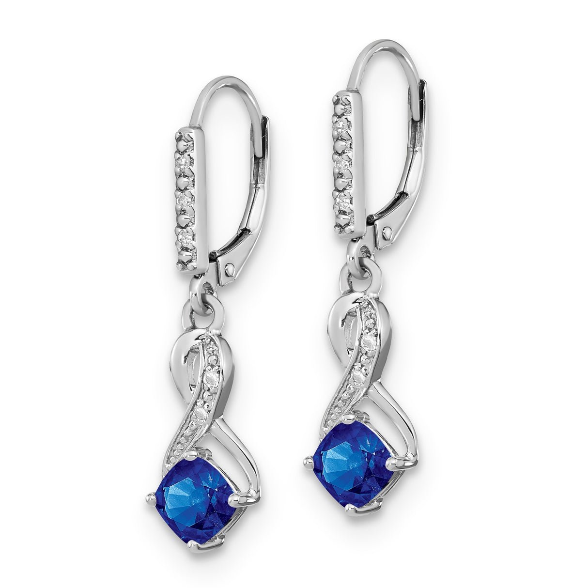 Sterling Silver Dangle Earrings with Created Sapphire and Diamond Accents, Infinity Leverback Design