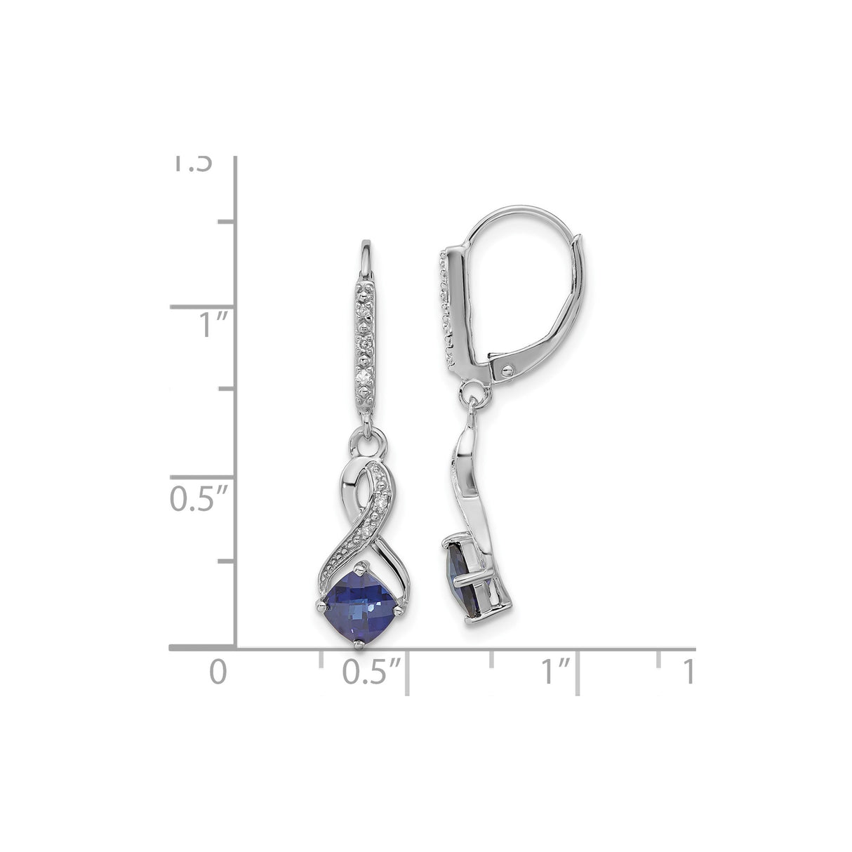 Sterling Silver Dangle Earrings with Created Sapphire and Diamond Accents, Infinity Leverback Design