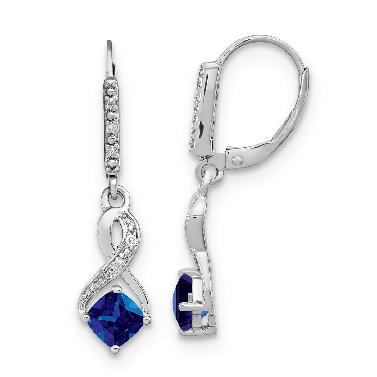 Sterling Silver Dangle Earrings with Created Sapphire and Diamond Accents, Infinity Leverback Design
