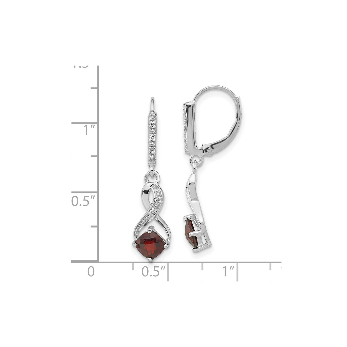 Sterling Silver Infinity Dangle Earrings with Garnet and Diamond Accents, Twisted Leverback Design