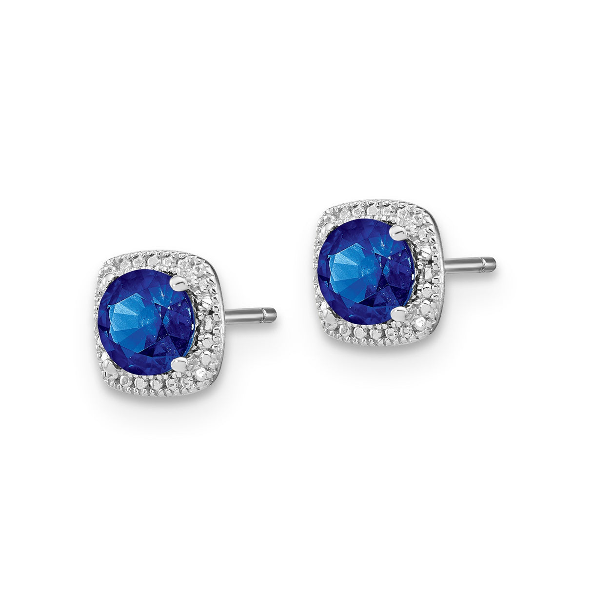 Sterling Silver Cushion Cut Created Sapphire Halo Stud Earrings for Women