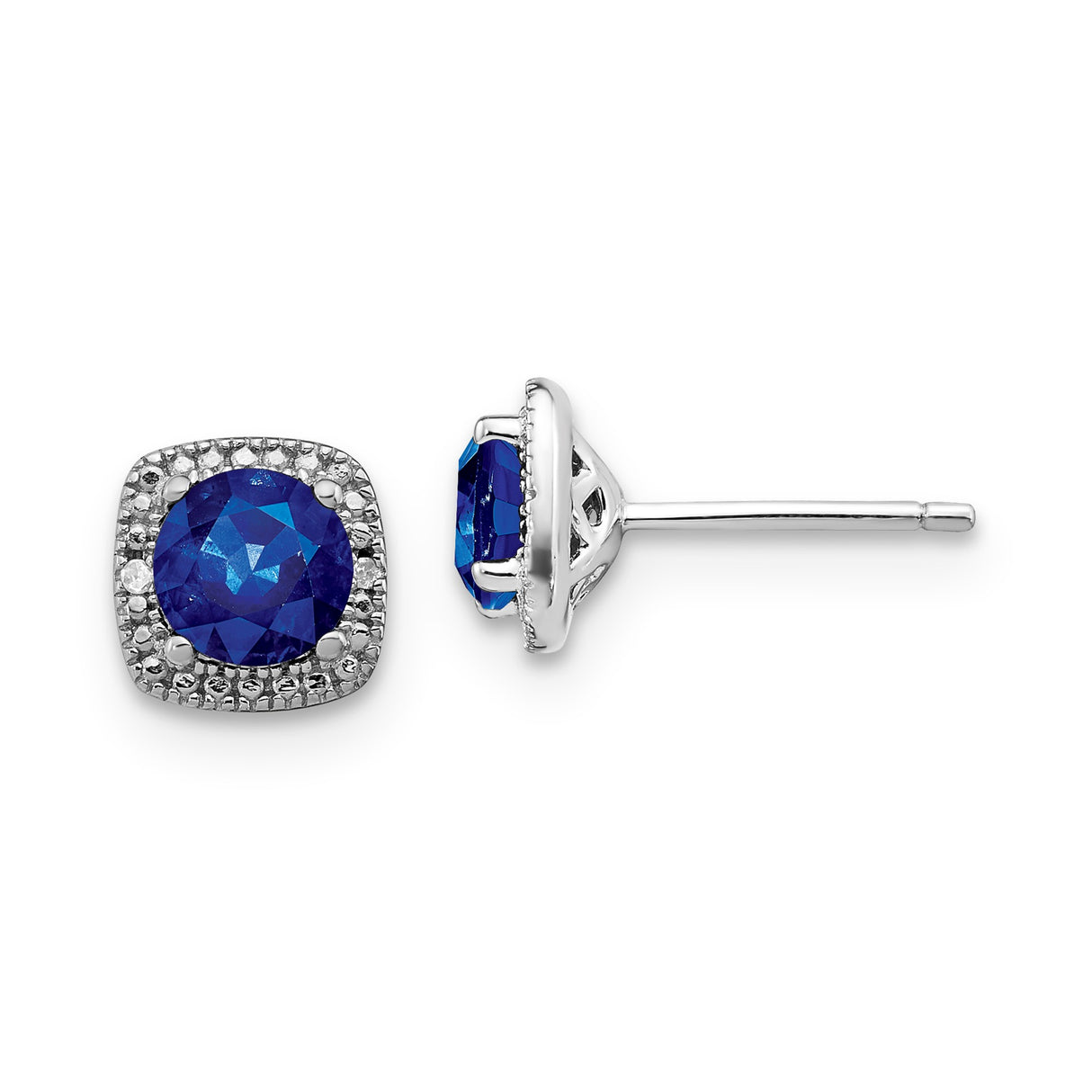 Sterling Silver Cushion Cut Created Sapphire Halo Stud Earrings for Women