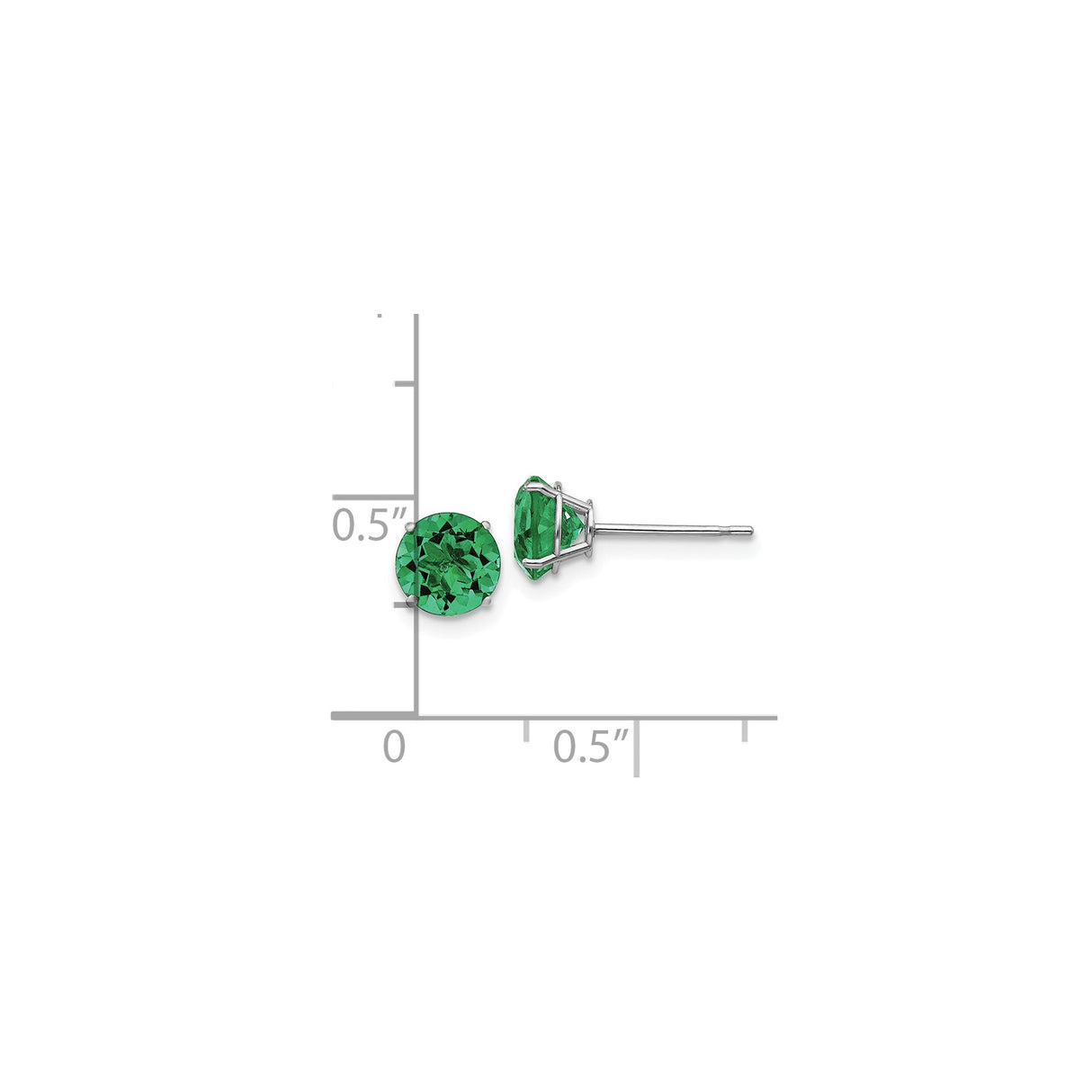 14k White Gold Stud Earrings with Created Emerald, Round Cut, Solitaire Basket Setting