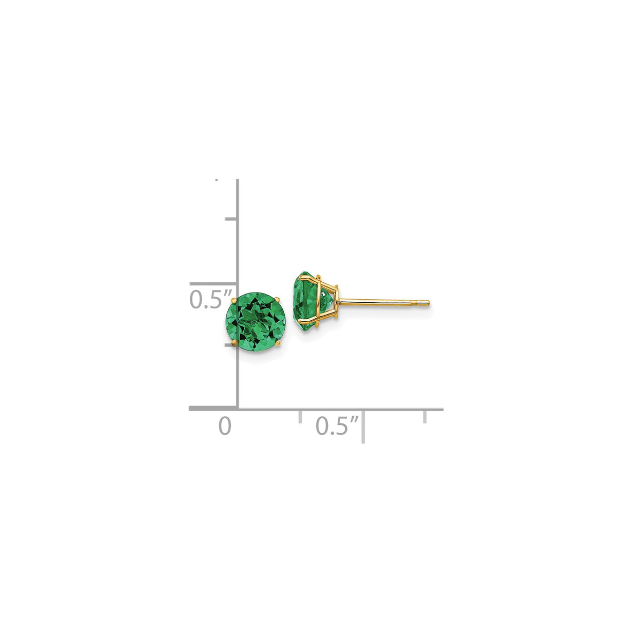 14k Yellow Gold Stud Earrings with Created Emeralds, Classic Prong Setting Womens Jewelry