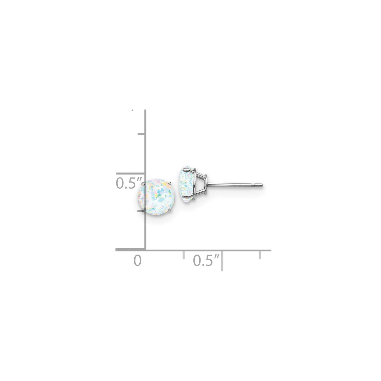 14k White Gold Stud Earrings with Created Opal, Minimalist Multicolor October Birthstone Jewelry