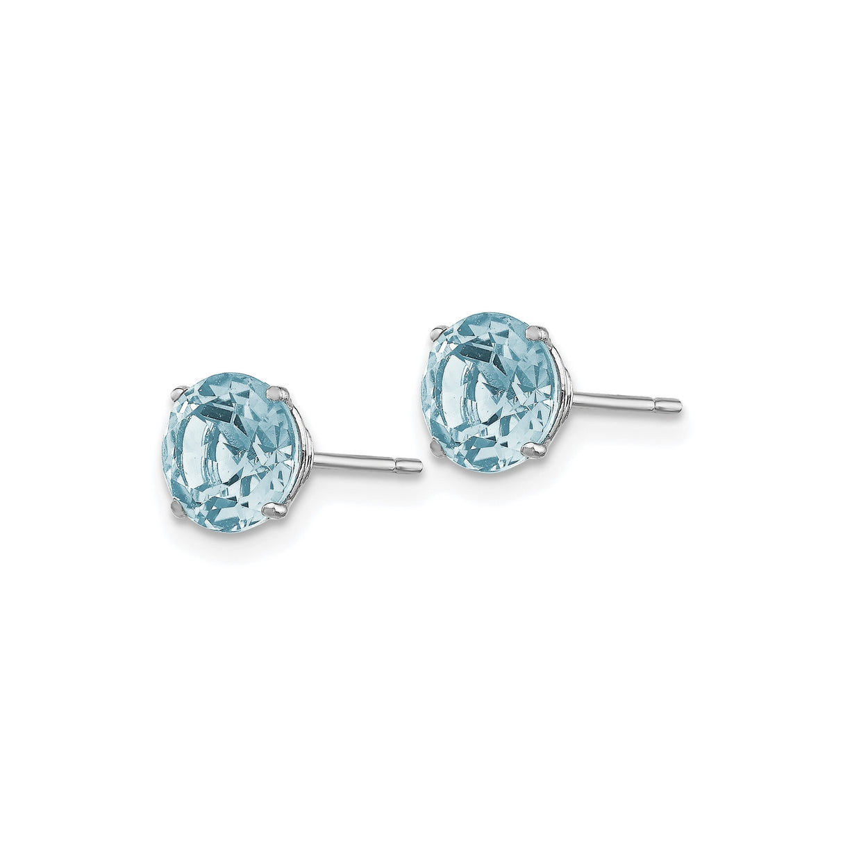 14k White Gold Stud Earrings with Round Cut Created Light Blue Birthstone, Minimalist March Jewelry