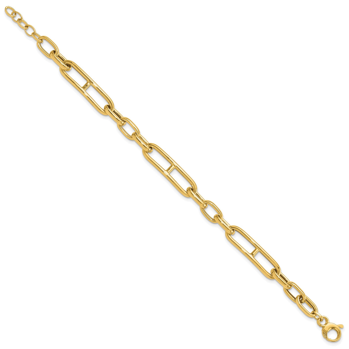 14K Yellow Gold 7.4 mm Paperclip Chain Bracelet, Polished