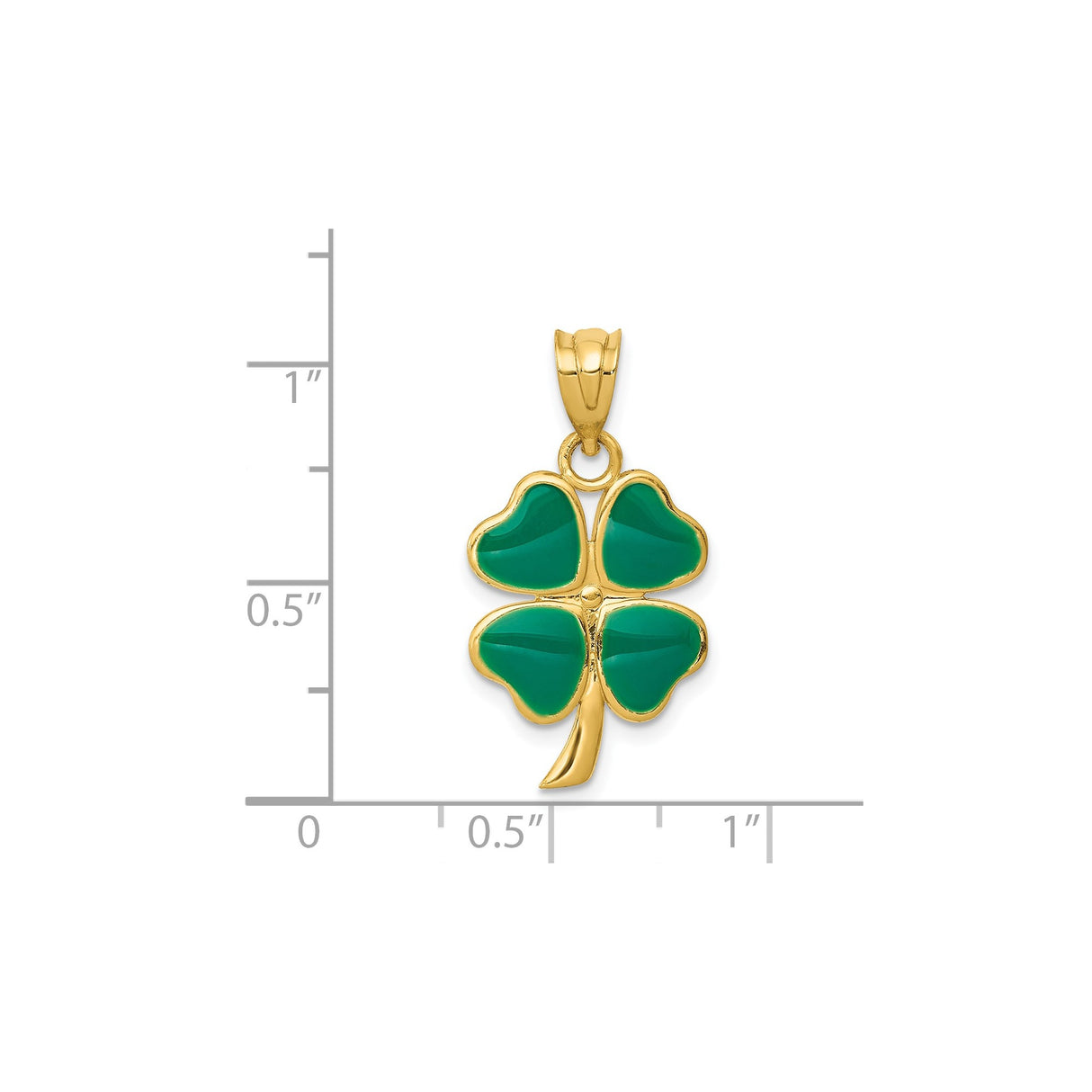 14k Yellow Gold Clover Pendant with Green Enamel Heart Leaves, Four-Leaf Shamrock Charm