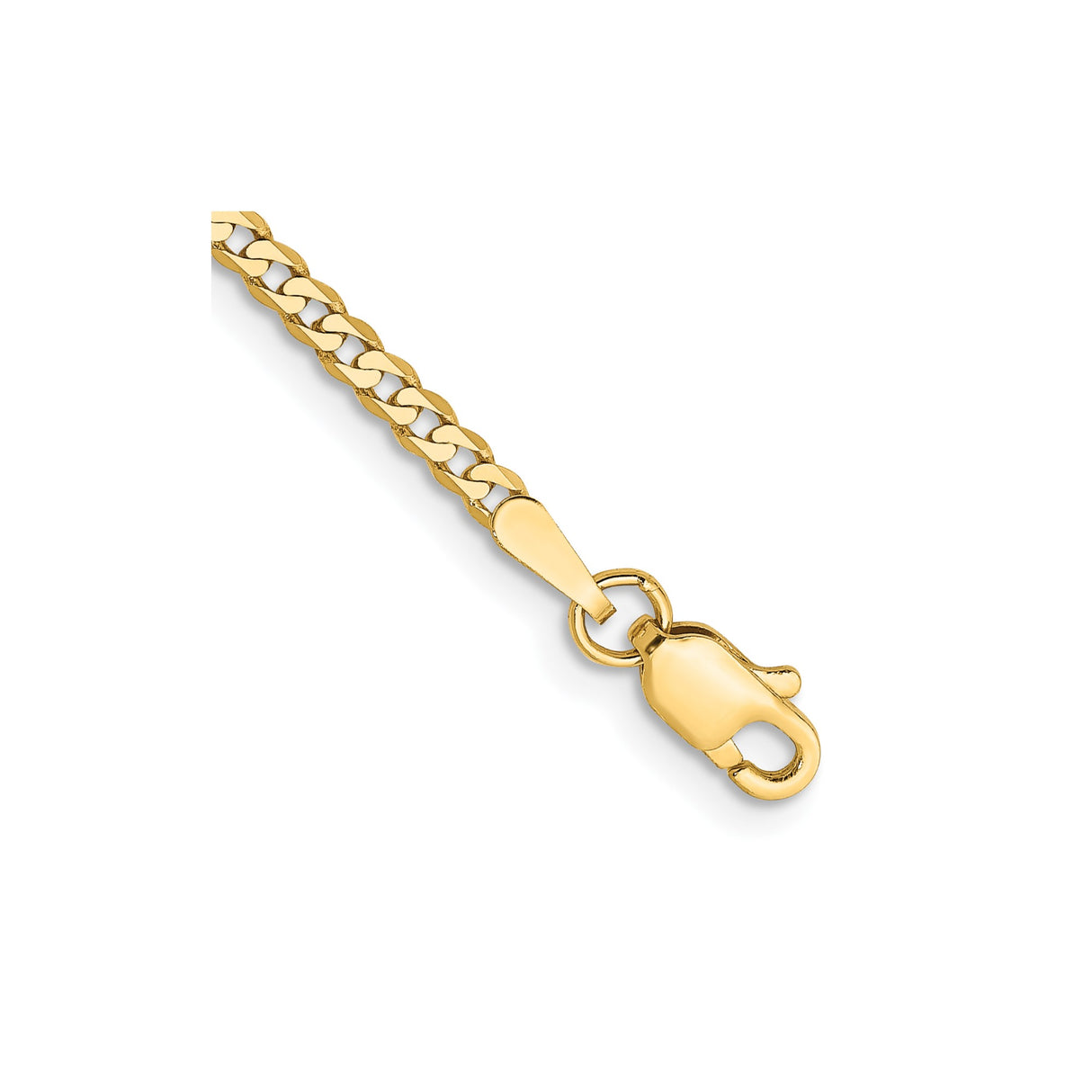 14K Yellow Gold 2.2 mm Curb Chain Anklet, Polished detail view