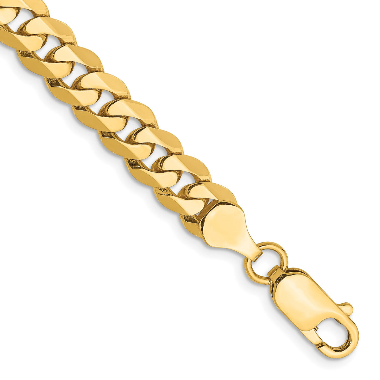14K Yellow Gold 7.25 mm Curb Chain Bracelet, Polished alternate angle