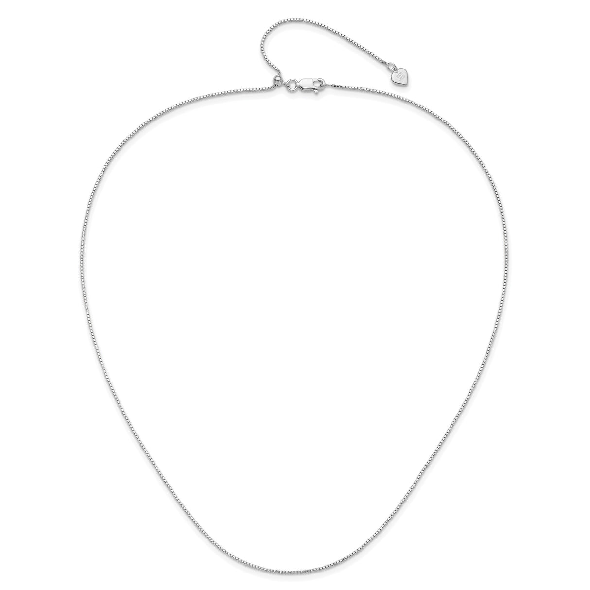 925 White Gold 0.95 mm Box Chain Necklace, Polished alternate angle