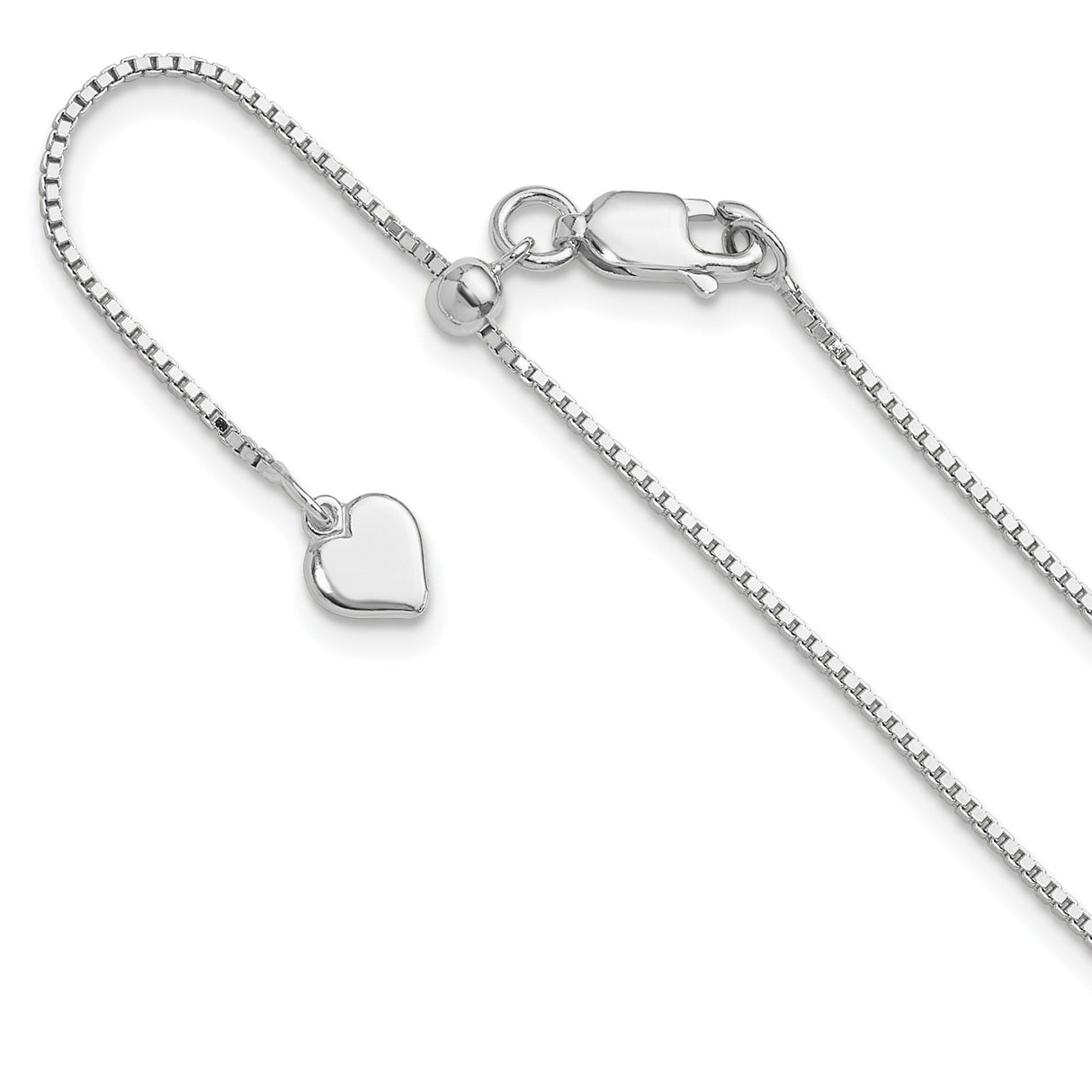 925 White Gold 0.95 mm Box Chain Necklace, Polished detail view