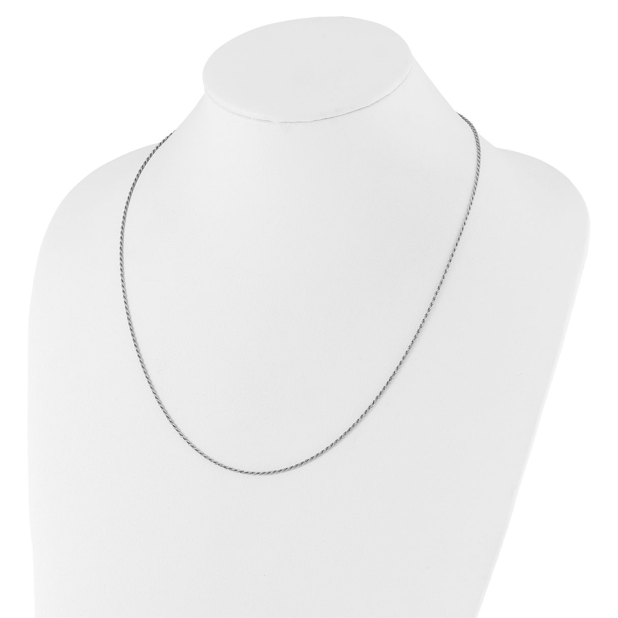 925 White Gold 1.4 mm Rope Chain Necklace, Polished detail view