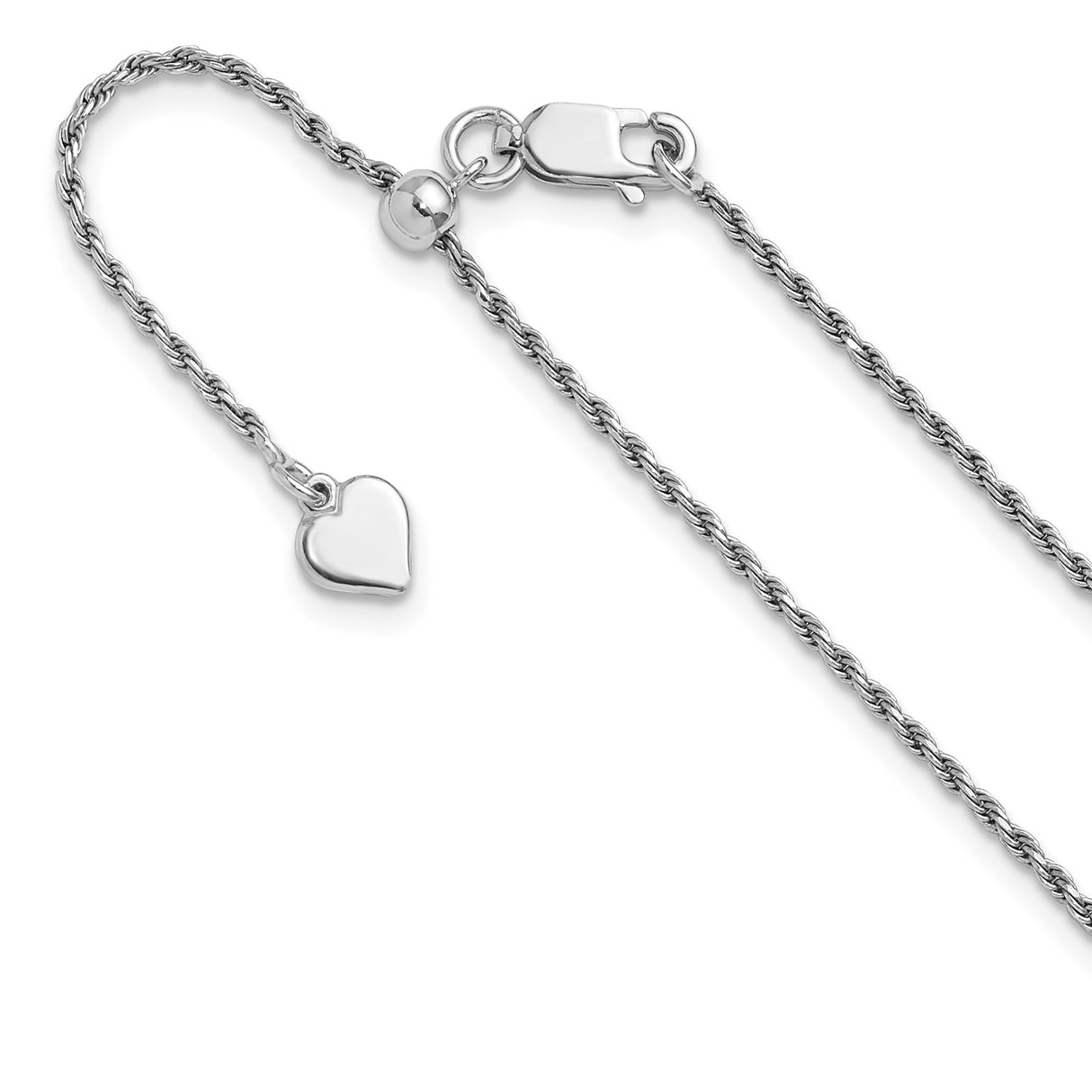 925 White Gold 1.4 mm Rope Chain Necklace, Polished detail view