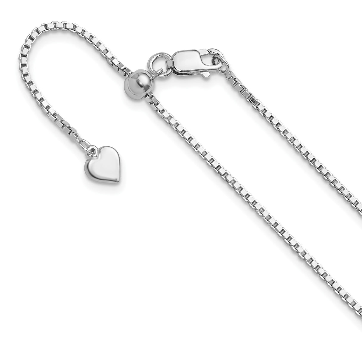 925 White Gold 1.3 mm Box Chain Necklace detail view