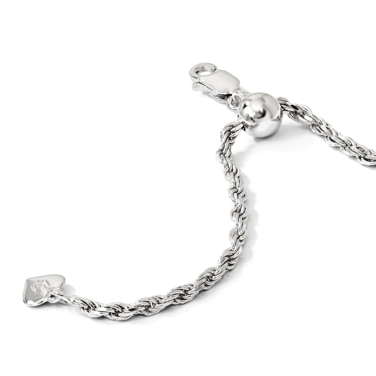 925 White Gold 2.25 mm Rope Chain Necklace, Polished detail view