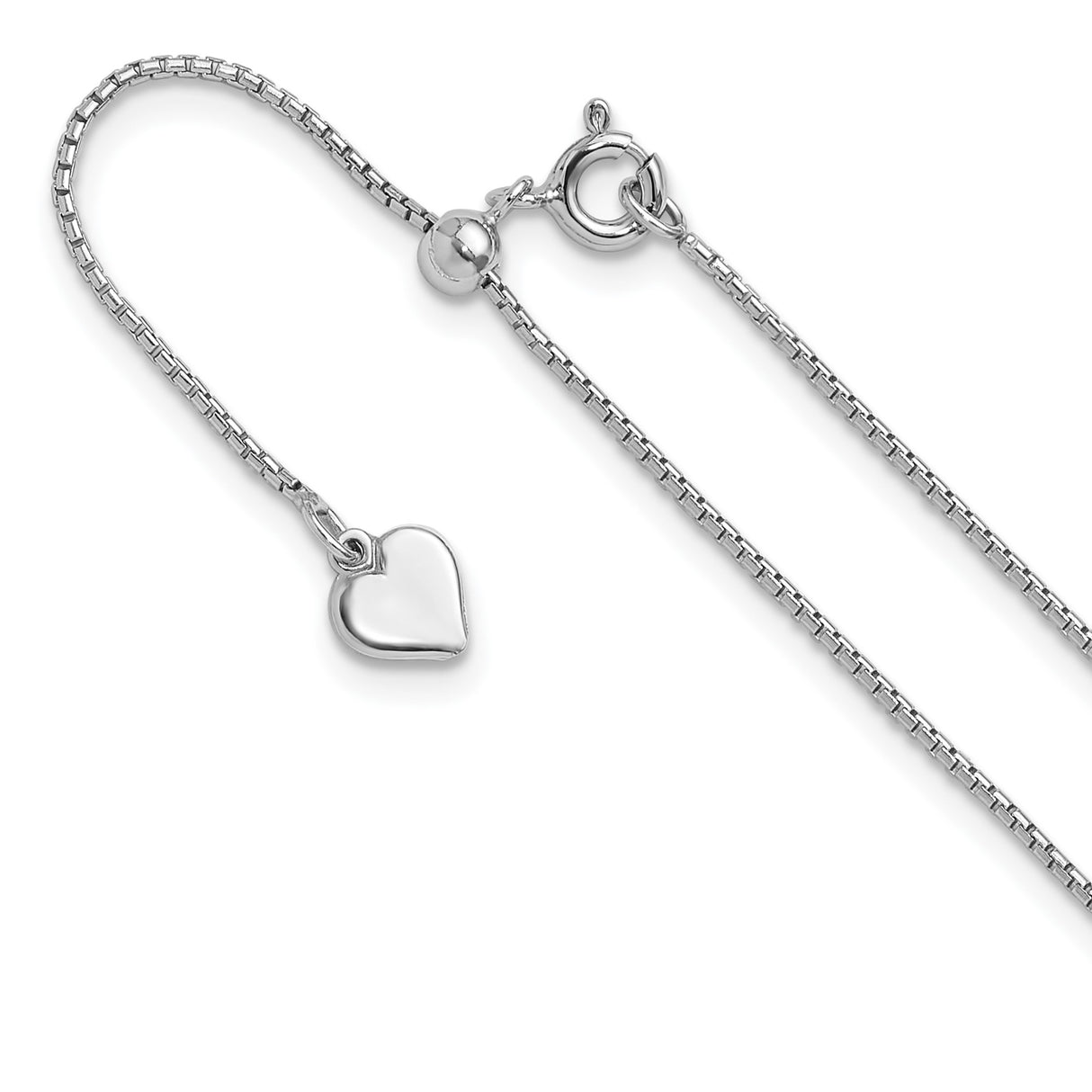 925 White Gold 0.95 mm Box Chain Necklace, Polished detail view