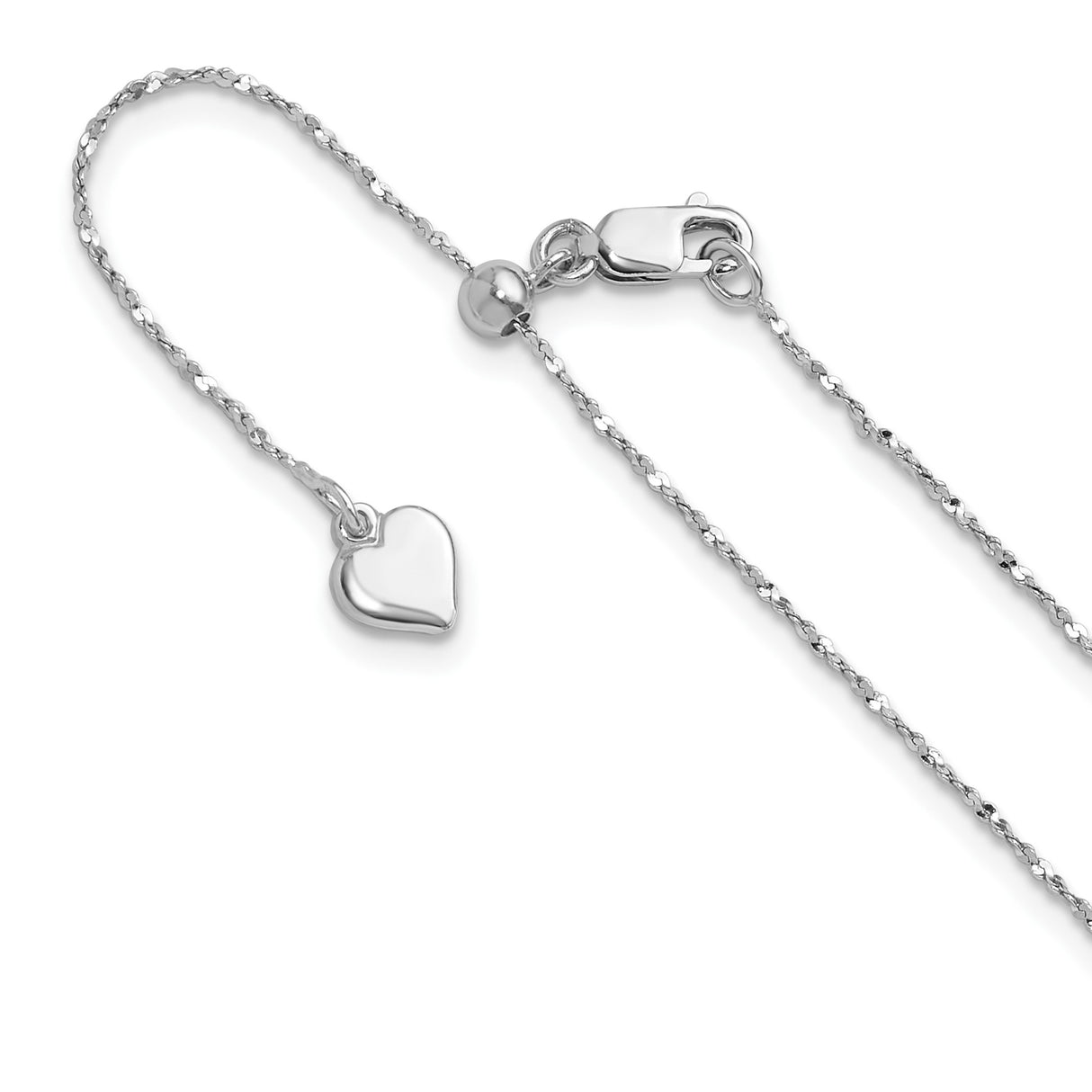 925 White Gold 0.95 mm Singapore Chain Necklace, Polished detail view