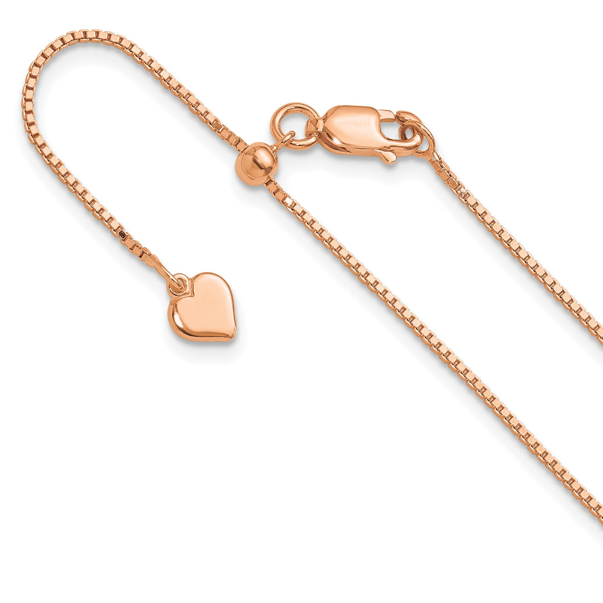 925 Rose Gold 0.95 mm Box Chain Necklace detail view