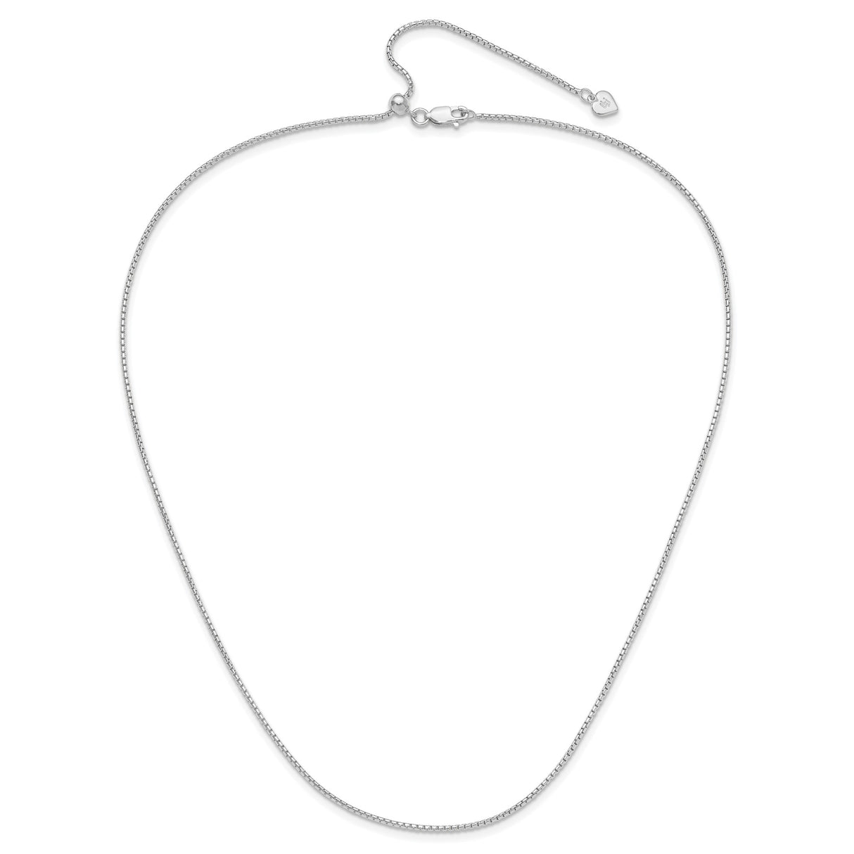 925 White Gold 1.25 mm Box Chain Necklace, Polished alternate angle