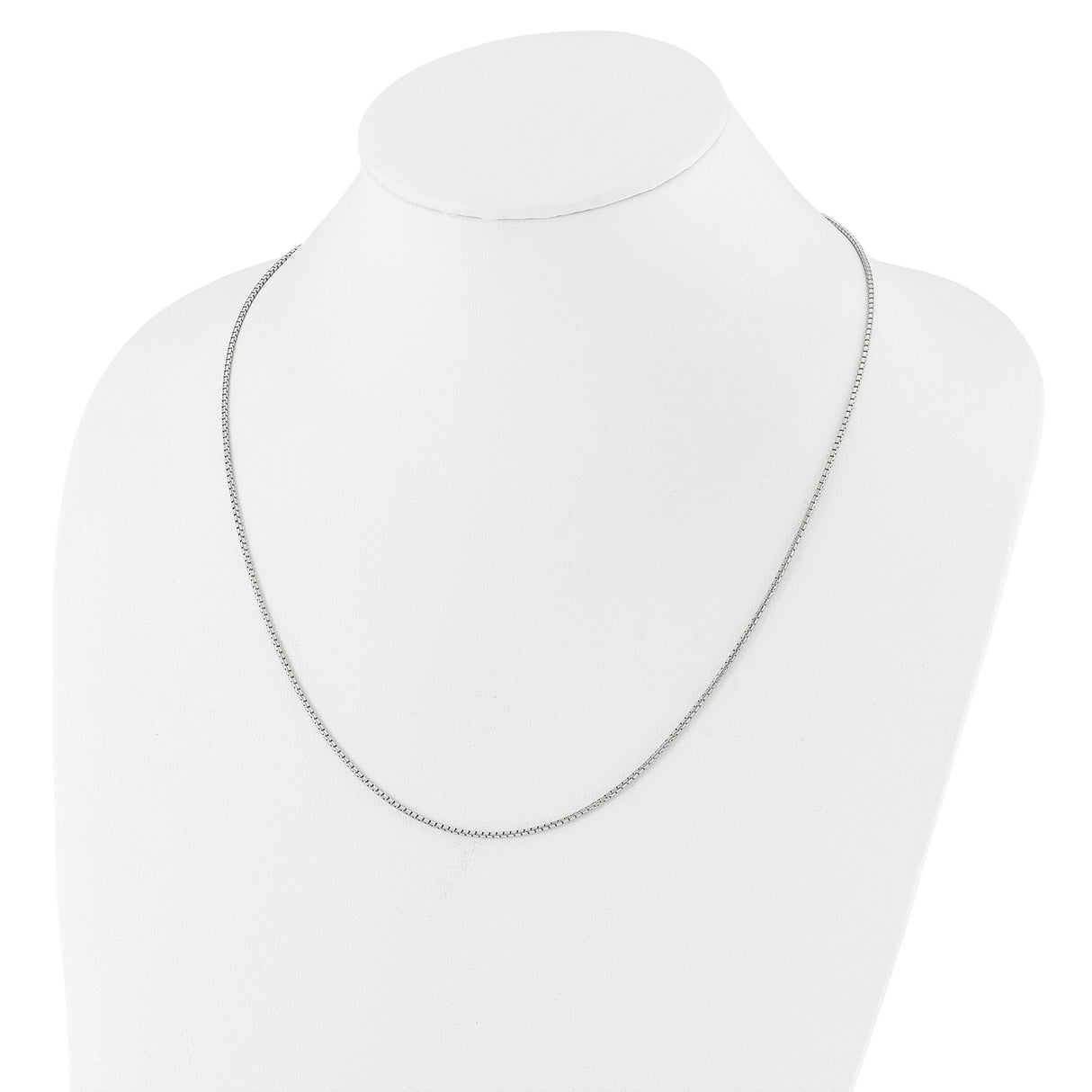 925 White Gold 1.5 mm Box Chain Necklace, Polished detail view