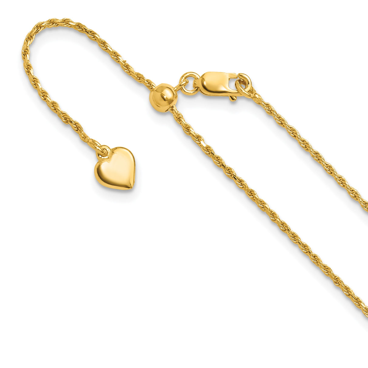 925 Yellow Gold 1.2 mm Rope Chain Necklace, Polished detail view