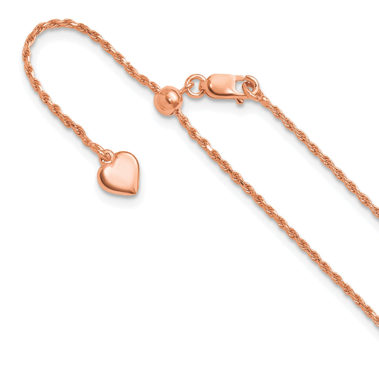925 Rose Gold 1.2 mm Rope Chain Necklace, Polished detail view