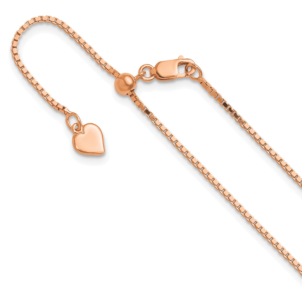 925 Rose Gold 1.1 mm Box Chain Necklace detail view