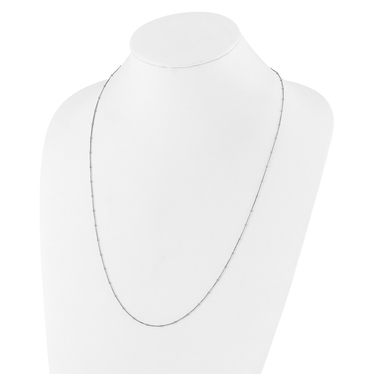 925 White Gold 1.5 mm Box Chain Necklace, Polished detail view