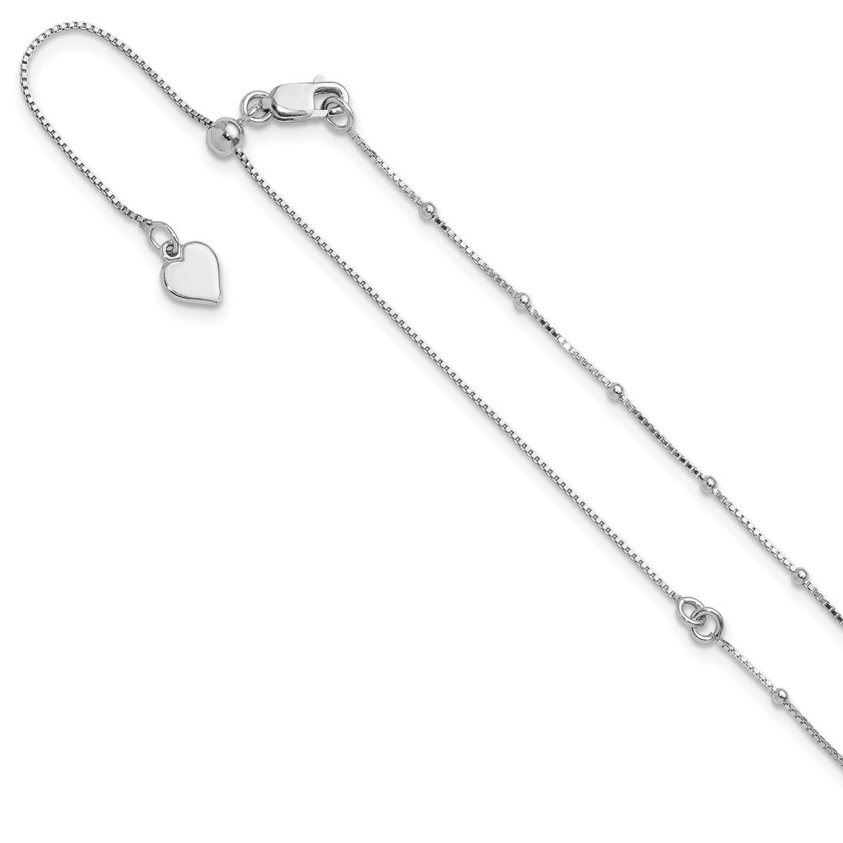 925 White Gold 1.5 mm Box Chain Necklace, Polished detail view