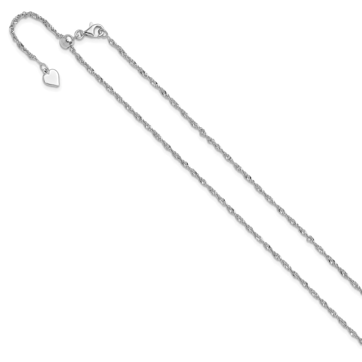 925 White Gold 1.6 mm Singapore Chain Necklace, Polished