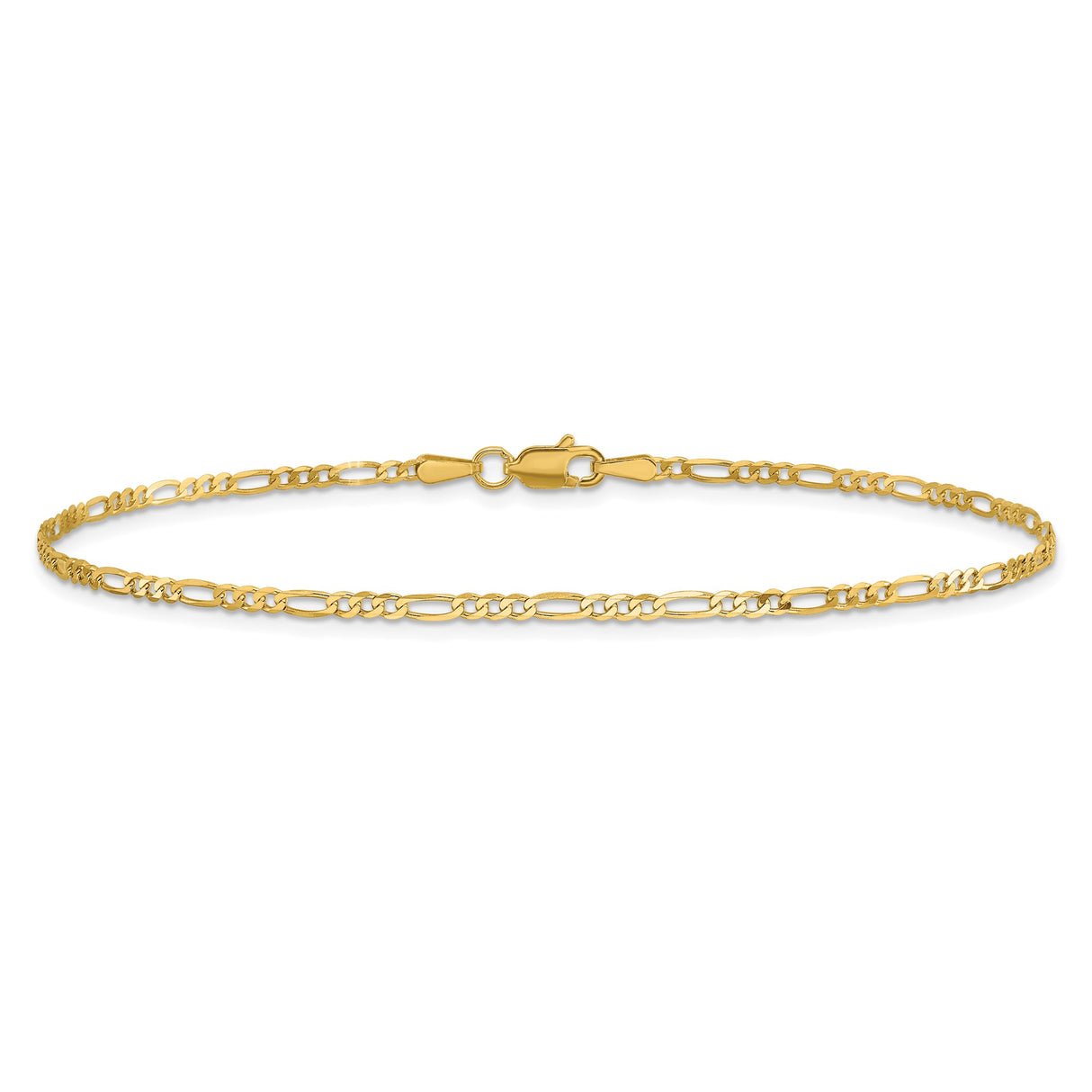 14K Yellow Gold 1.8 mm Figaro Chain Anklet, Polished detail view
