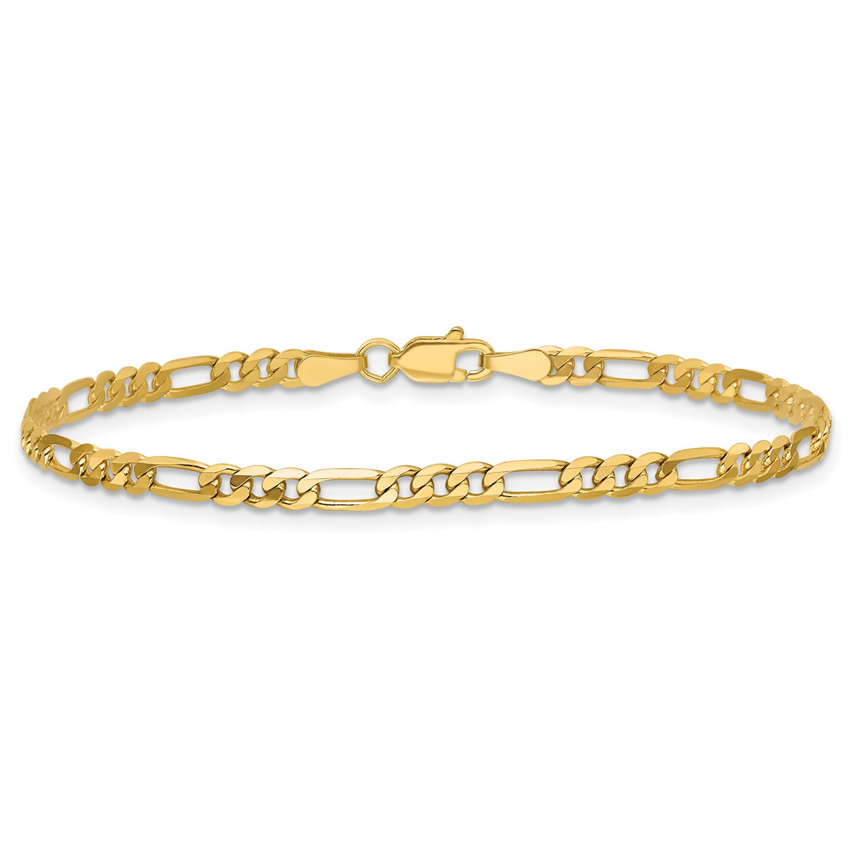 14K Yellow Gold 3 mm Figaro Chain Bracelet, Polished alternate angle