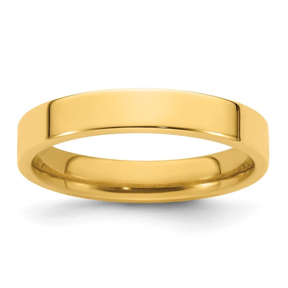 Solid 14K Yellow Gold Flat Wedding Band, Comfort Fit, 4mm Width