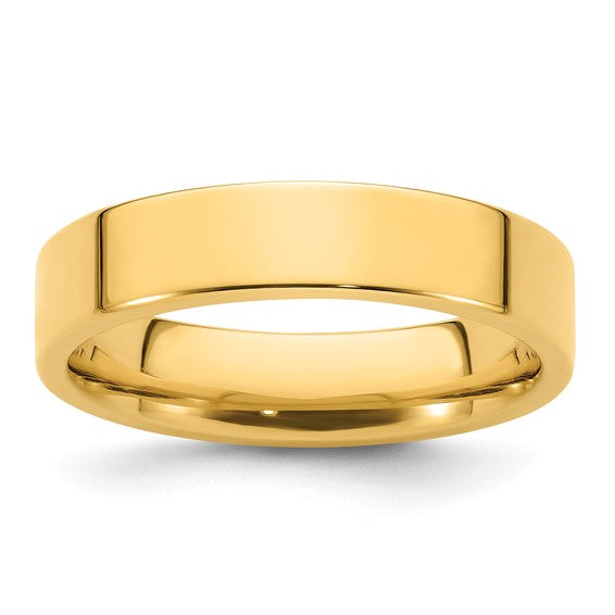 14K Yellow Gold Flat Wedding Band, Solid Comfort Fit, 5 Mm Wide, No Stone Classic Ring