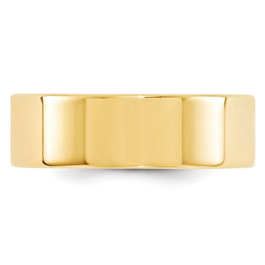 14K Yellow Gold Flat Wedding Band, Solid Comfort Fit, 7mm Wide, Classic Style