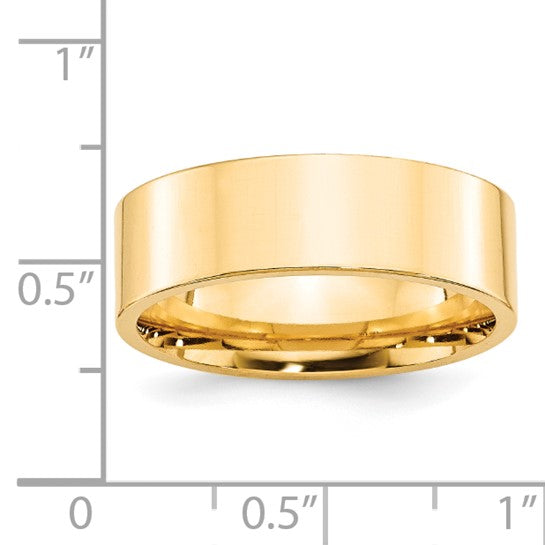 14K Yellow Gold Flat Wedding Band, Solid Comfort Fit, 7mm Wide, Classic Style