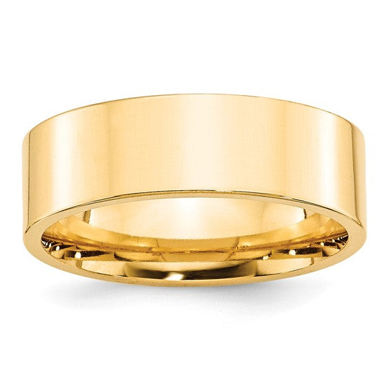 14K Yellow Gold Flat Wedding Band, Solid Comfort Fit, 7mm Wide, Classic Style