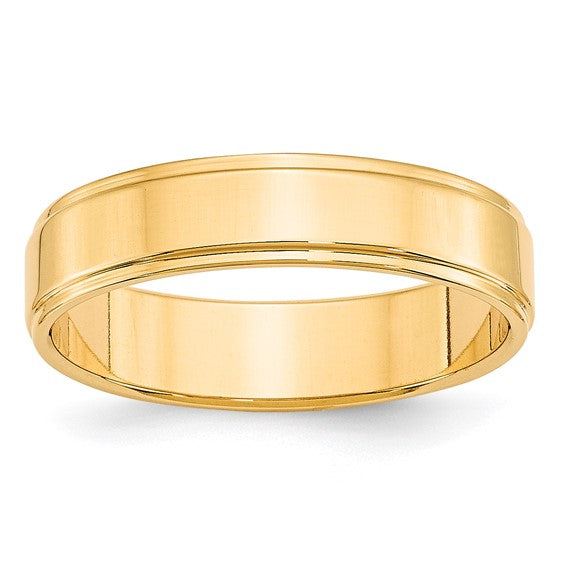 14K Yellow Gold Flat Wedding Band With Step Down Edge, 5 Mm Wide, Timeless And Durable