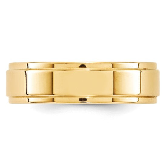 14K Yellow Gold Flat 6mm Solid Wedding Band With Step Down Edges And Polished Finish