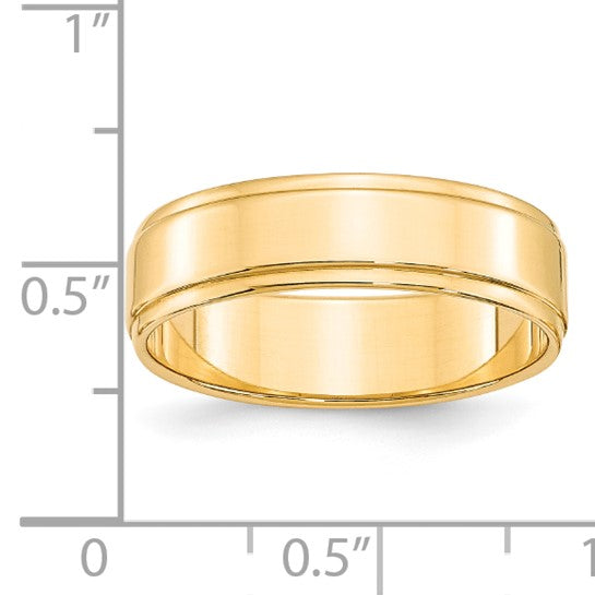 14K Yellow Gold Flat 6mm Solid Wedding Band With Step Down Edges And Polished Finish