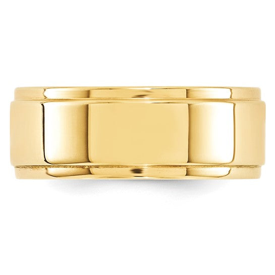 14K Yellow Gold Flat Wedding Band With Step Down Edge 8mm Wide