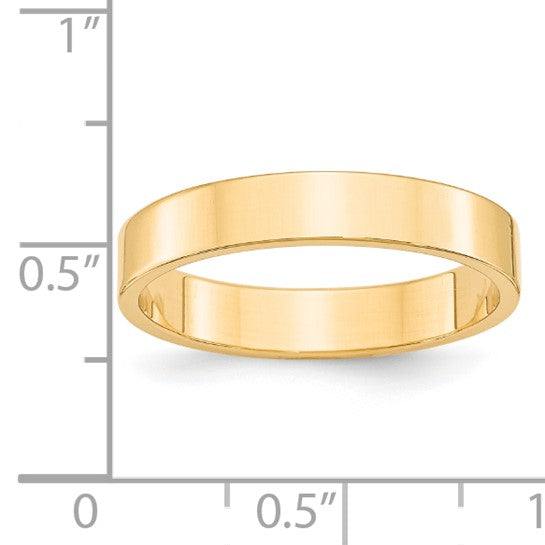 14K Yellow Gold Flat Wedding Band - Lightweight Solid 4mm, Sleek Modern Ring