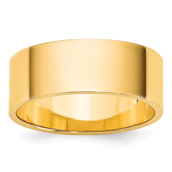 14K Yellow Gold Flat Wedding Band, 7mm Wide, Lightweight Ring With High-Polish Finish